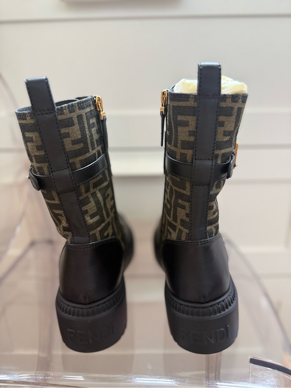 Fendi Black Fendigraphy Biker Boots With Gold Hardware - Picture 4 of 5